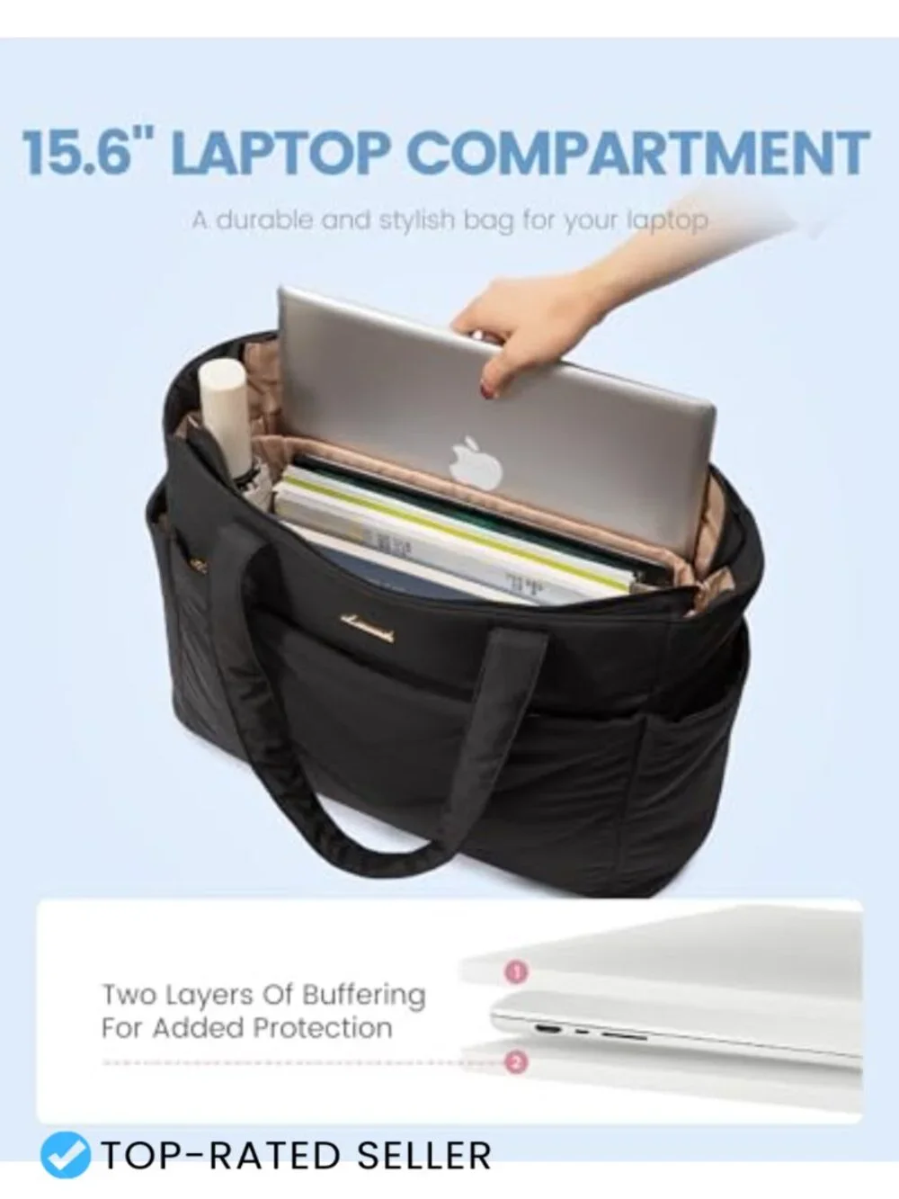 Quilted Puffer Tote Bag with Laptop Compartment, Lightweight Waterproof